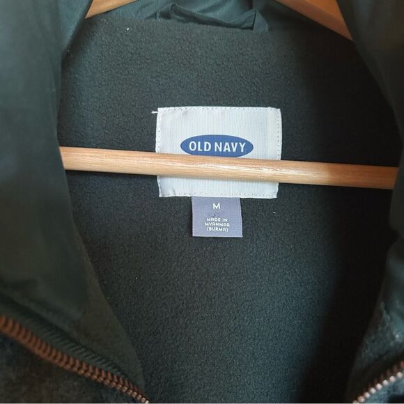 OLD NAVY Women Sz Medium Wool Blend Puffer Vest Green Quilted Zip Up Fleece - Picture 12 of 14